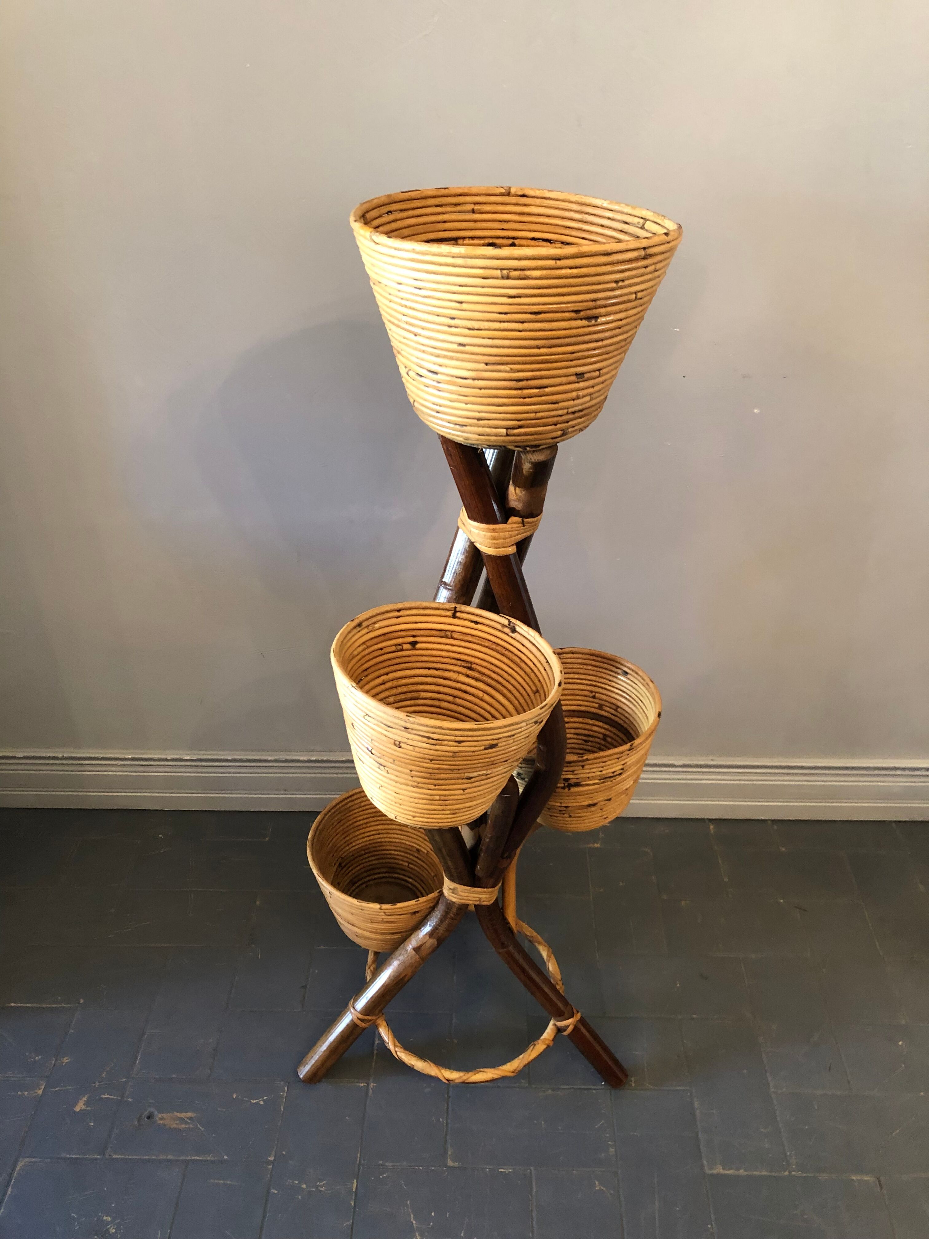 Vintage bamboo and rattan plant holder