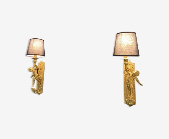 Appliques x2 laiton doré angelot vers 1900 tbe