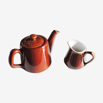 Ancient Teapot And Pot To Milk Bistrot In Brown Ceramics