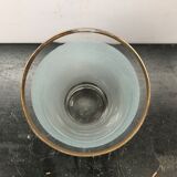 Old blue polished glass vase with vintage gold decor