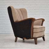 Fauteuil danois en coton marron clair et chêne, 1950