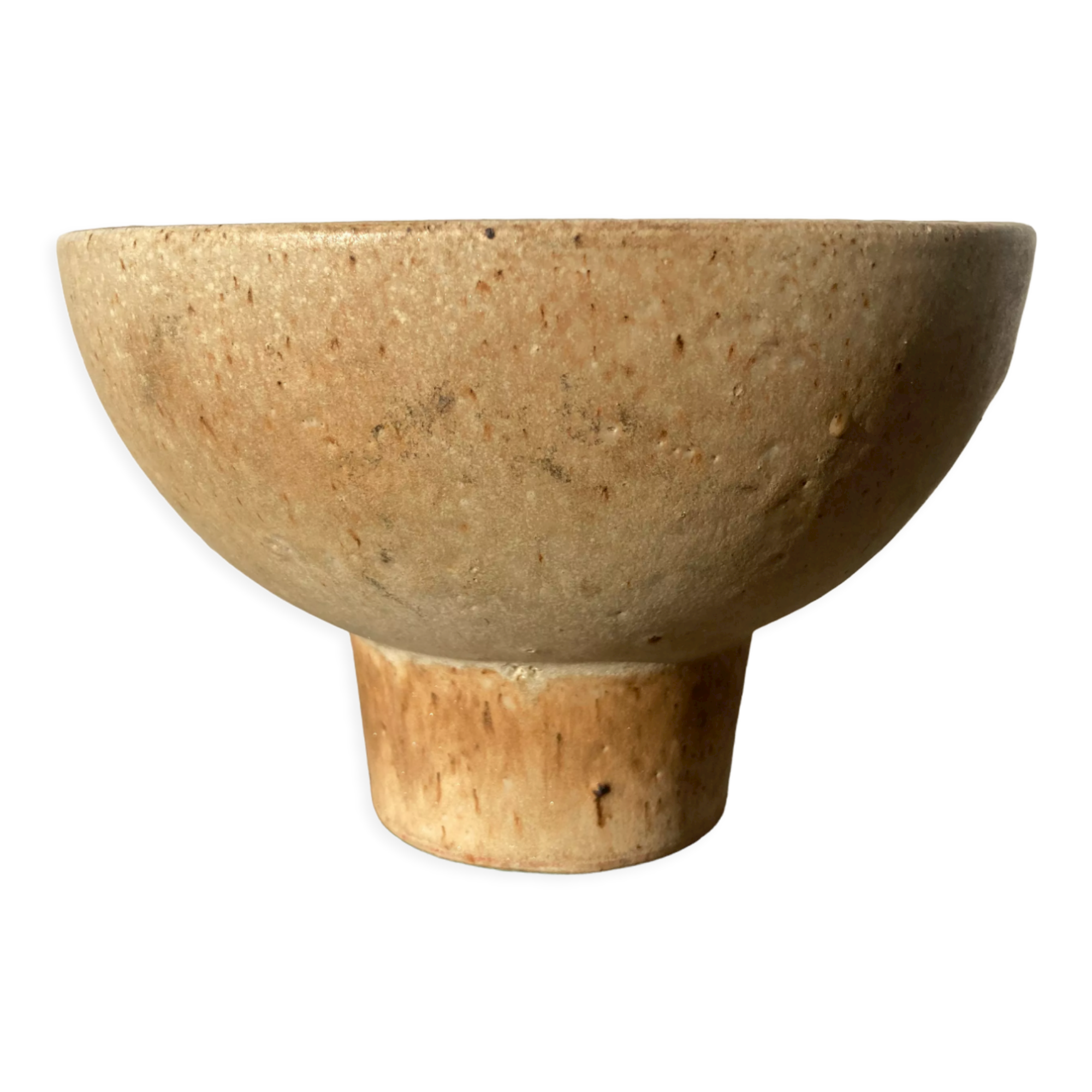 Vintage brown stoneware standing cup / empty pocket or fruit cup
