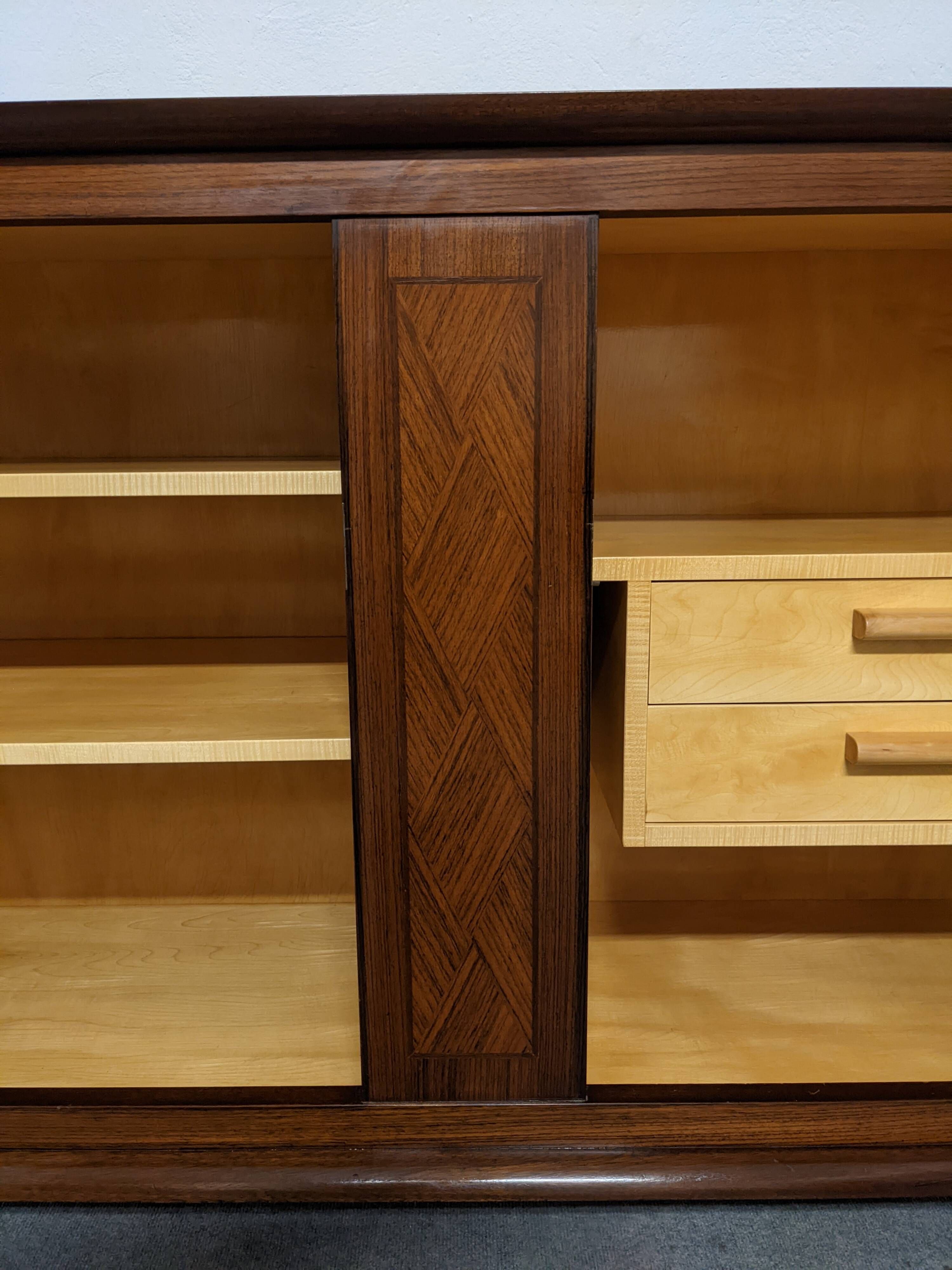 Art Deco style sideboard in rosewood and sycamore, France circa 1950
