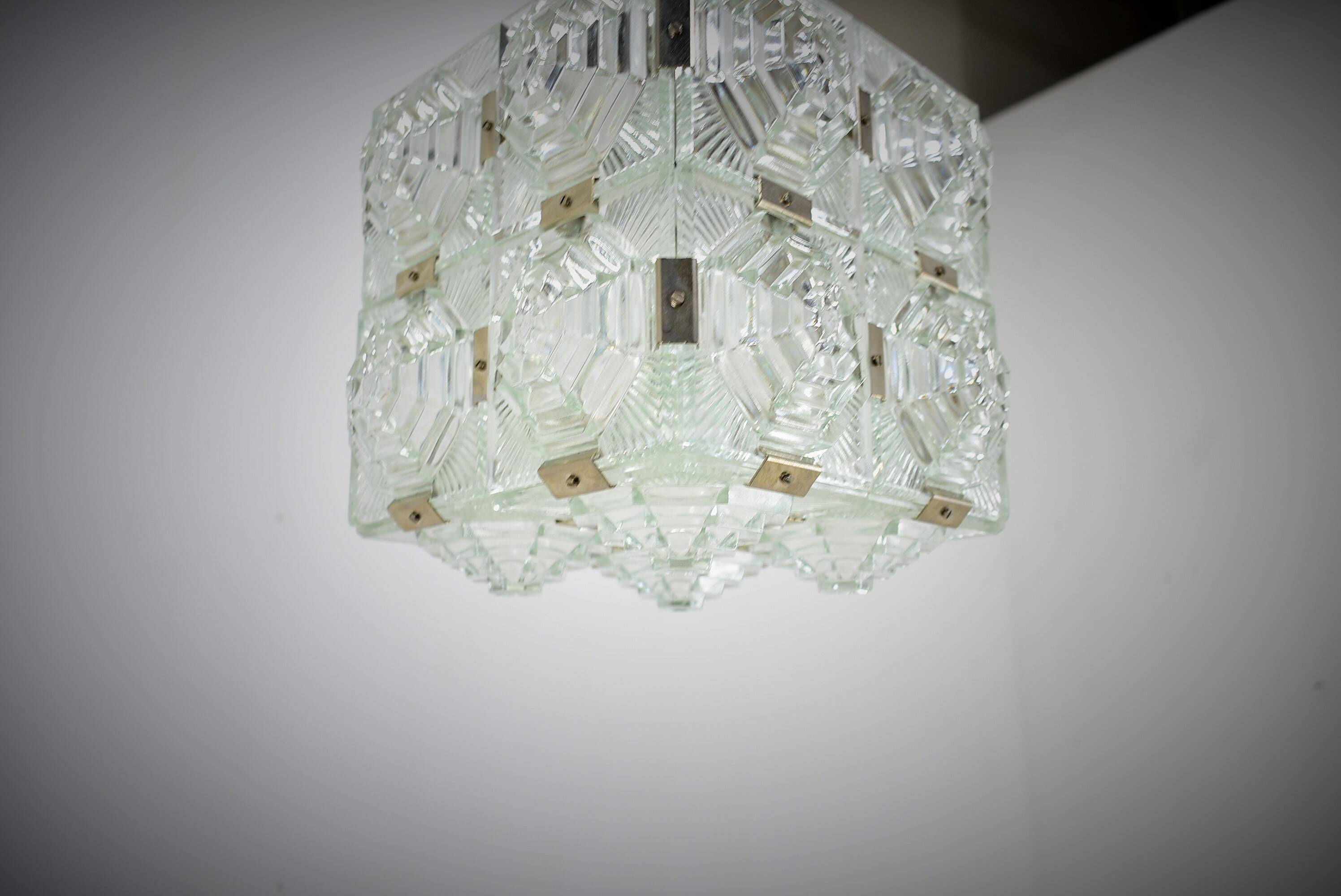 Brutalist glass chandelier by kamenicky senov, 1970s