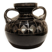 Vase en verre noir et argenté signé hem, michel herman, vers 1930