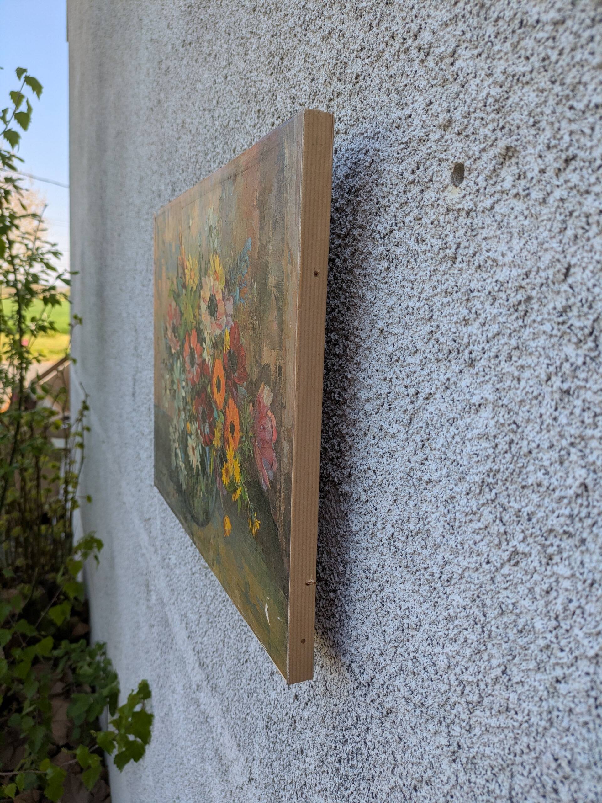 Tableau, bouquet de fleurs, huile sur toile
