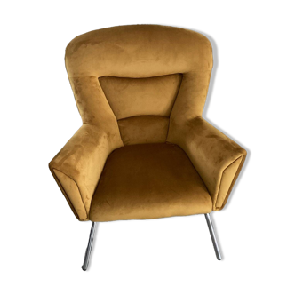 70s wing chair mustard velvet armchair