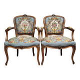Pair of Louis XV style cabriolet armchairs in walnut