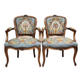 Pair of Louis XV style cabriolet armchairs in walnut