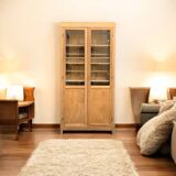 Parisian glass cabinet in solid raw oak, 1950