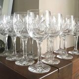 Set of 12 carved crystal wine glasses