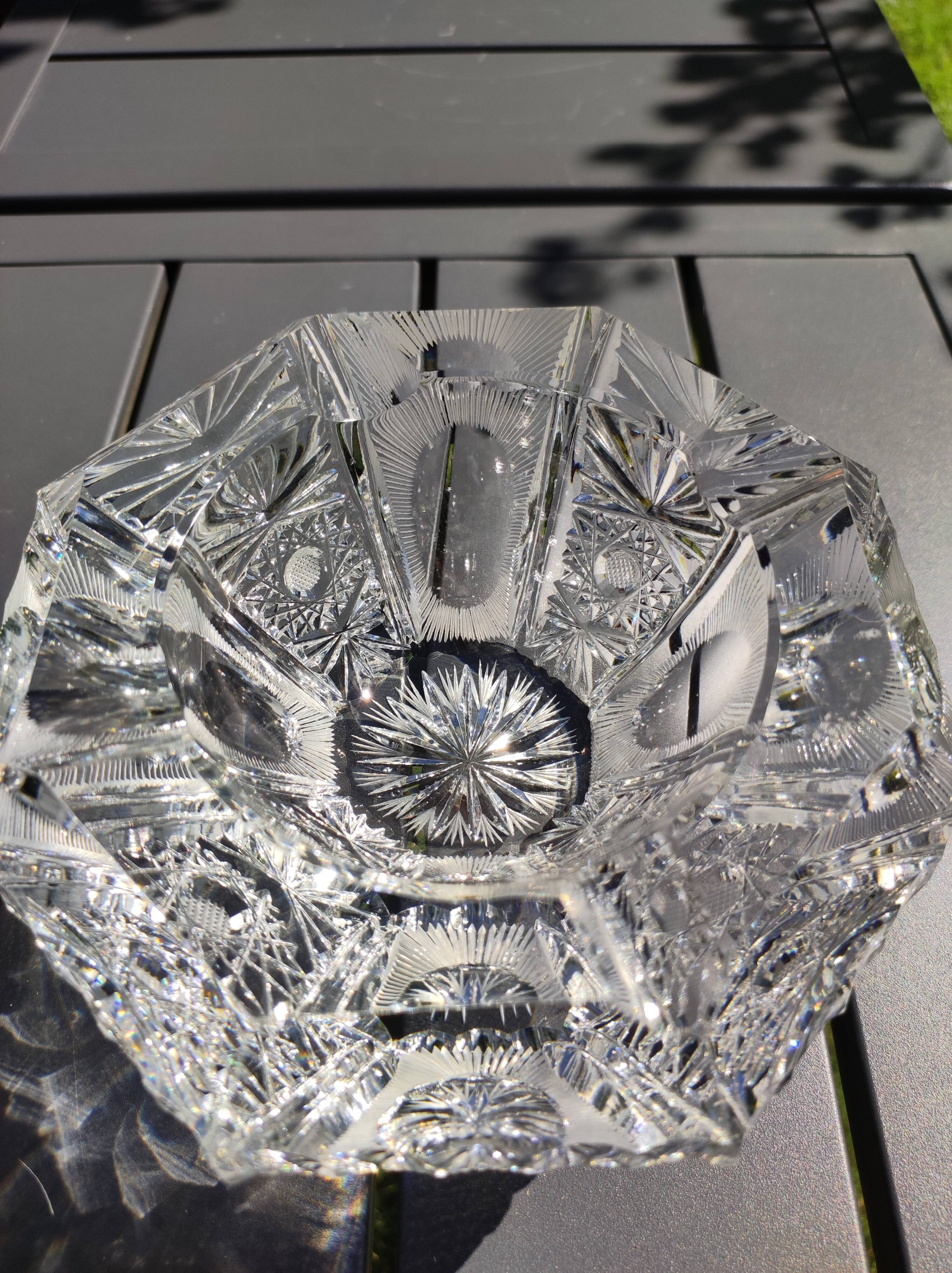 Empty pocket/Ashtray octagonal shape Diamond in finely cut Bohemian crystal, vintage
