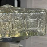 Plafonnier carré en verre vintage, motif soleil.