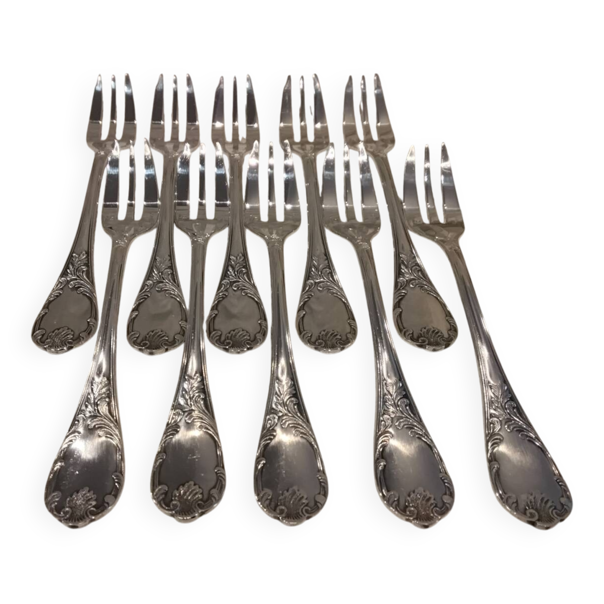 10 silver-plated cake forks by Christofle, Marly pattern
