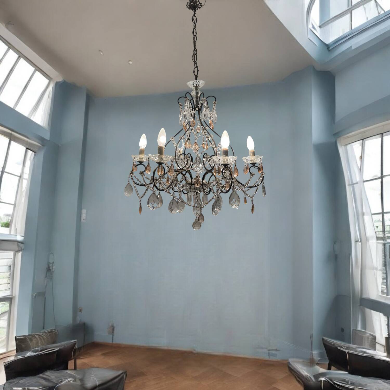 Bronze Pink Crystal Chandelier 1950’s