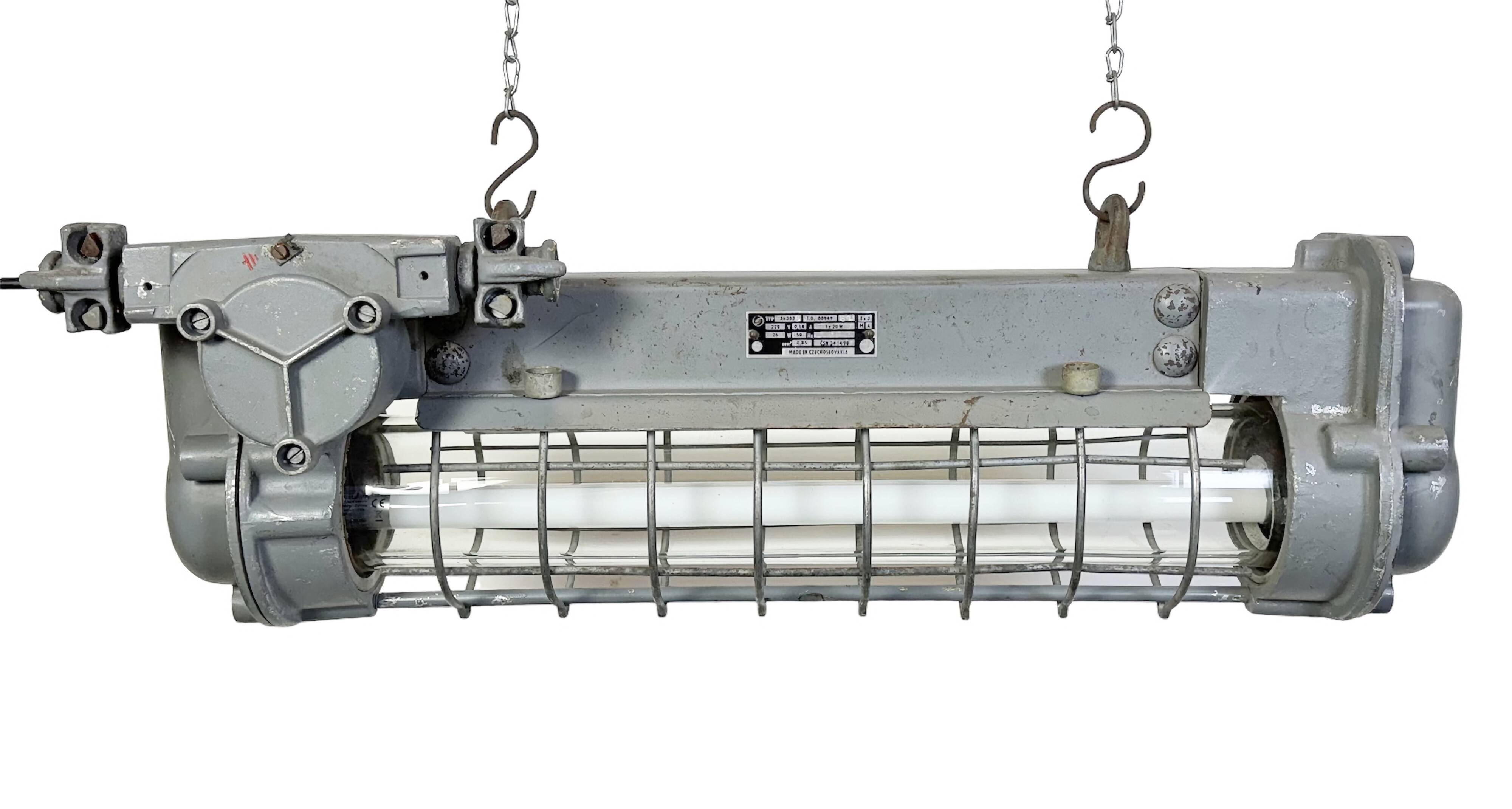 Grey Industrial Hanging Tube Light from Elektrosvit, 1970s