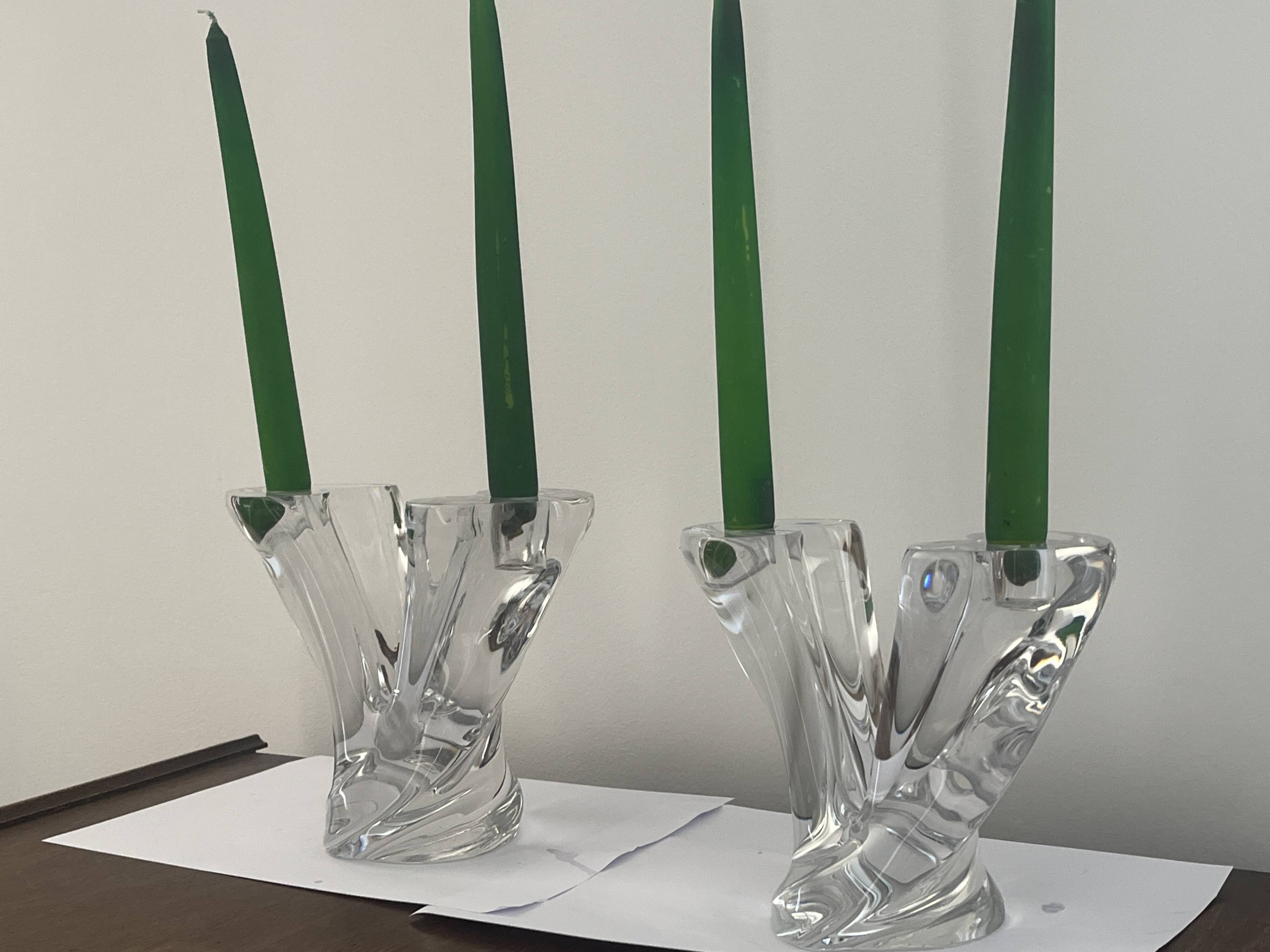 pair of crystal candlesticks signed Schneider 1970
