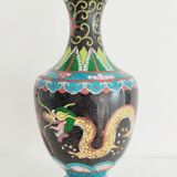Chinese partitioned enamel vase decor dragons