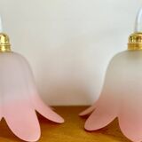 Set of 2 vintage pink tulip pendant lights