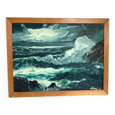 Marine painting of a rough sea, oil on canvas, signed.