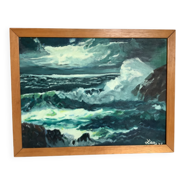 Marine painting of a rough sea, oil on canvas, signed.