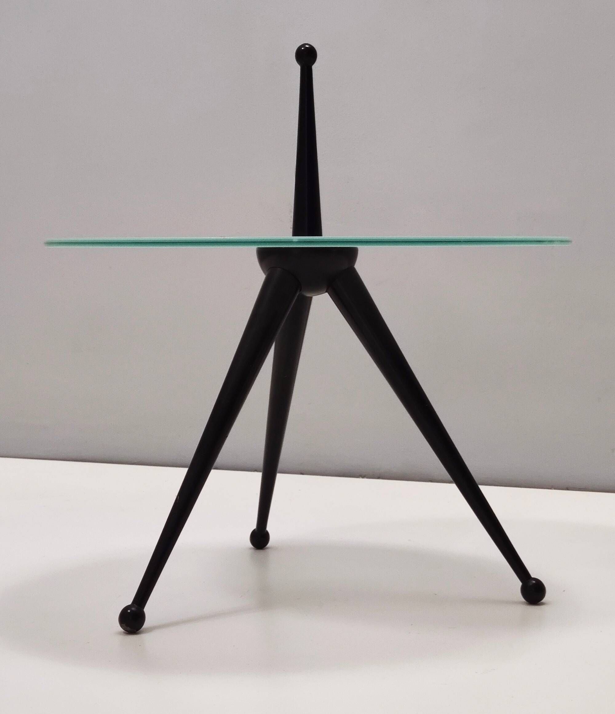 Tripod Beech and Glass Side Table in the Style of Cesare Lacca, Italy, 1980