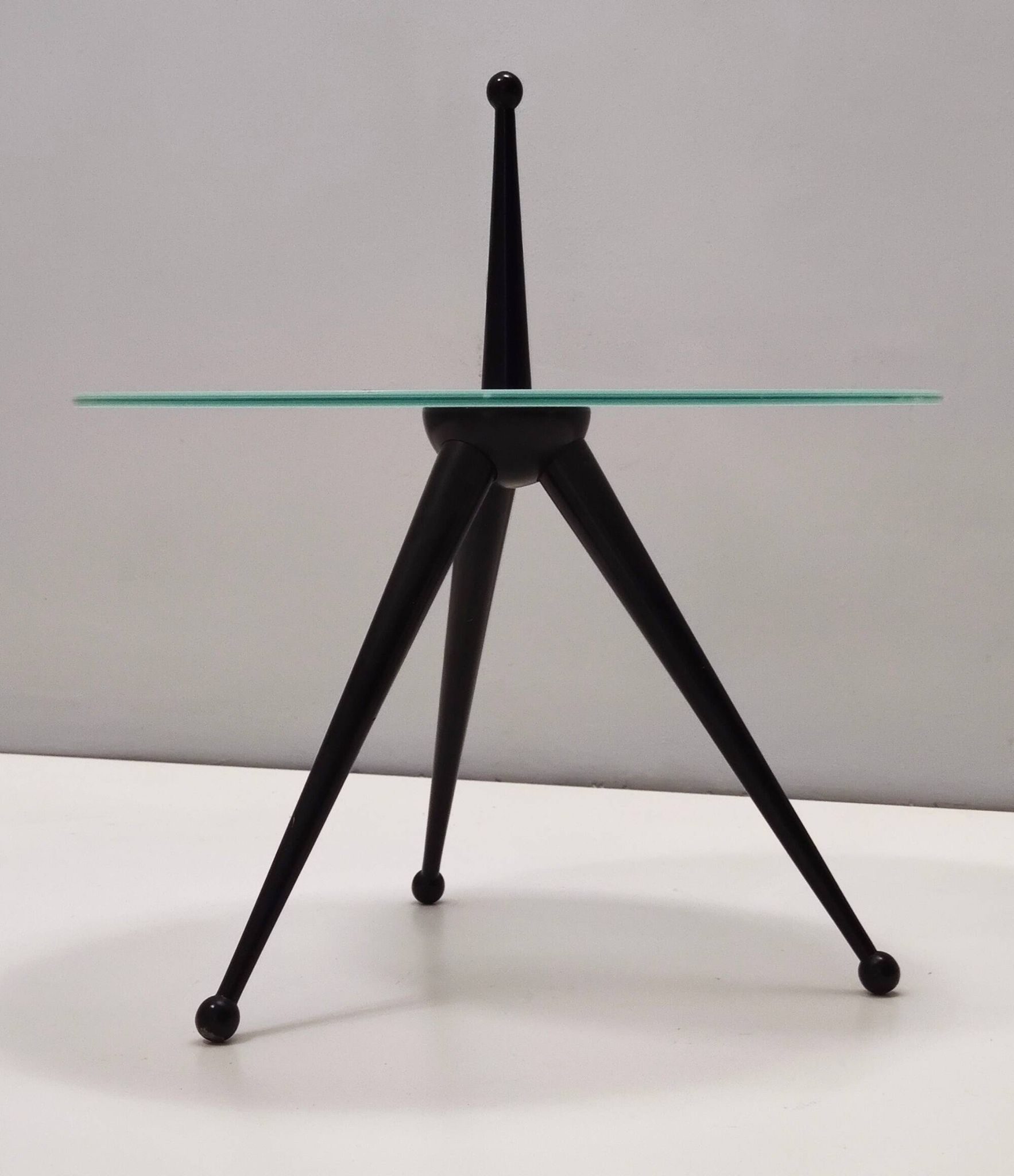 Tripod Beech and Glass Side Table in the Style of Cesare Lacca, Italy, 1980