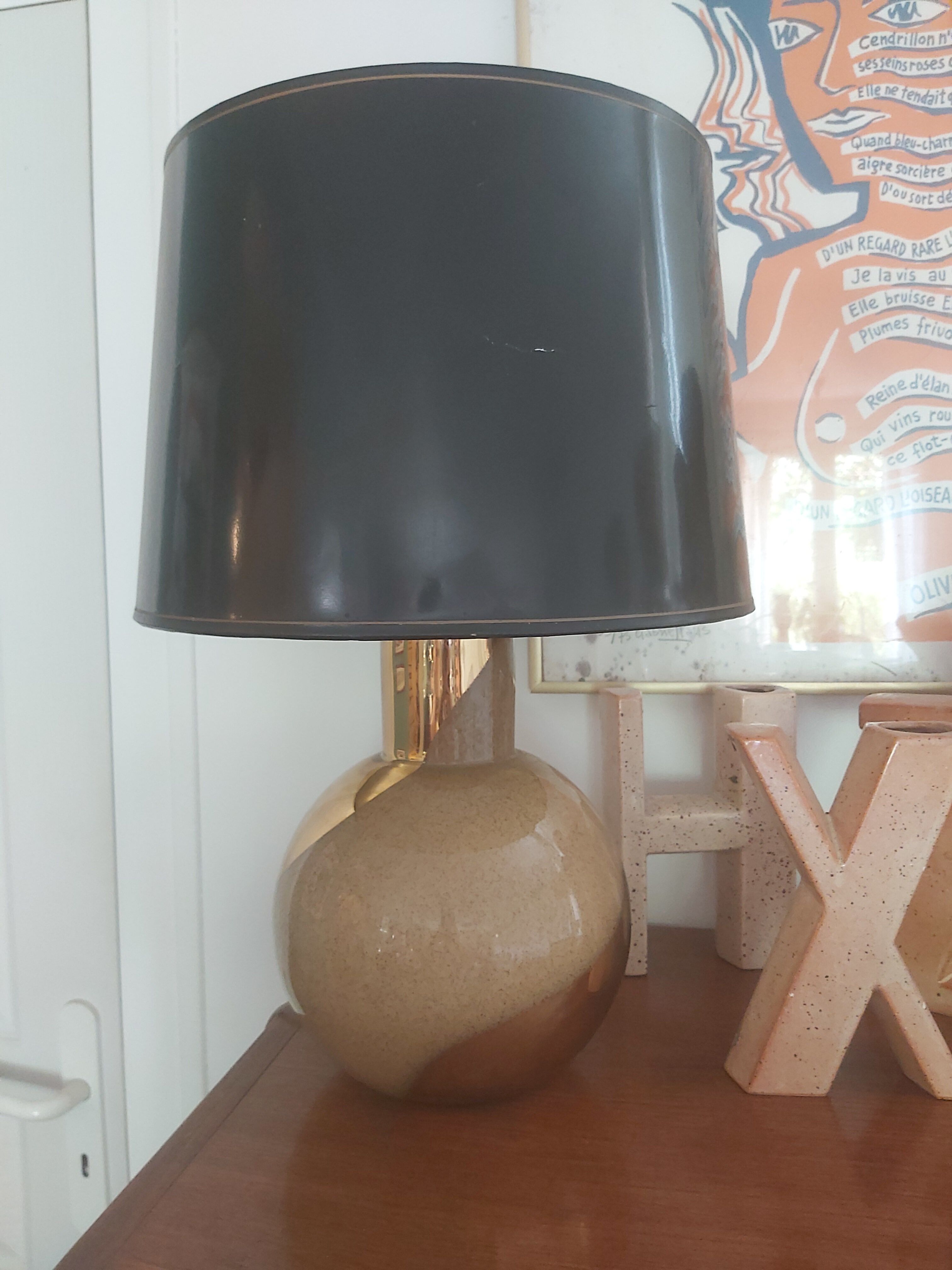 Lampe en verre doré années 80