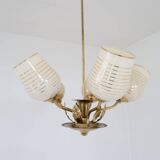 Mid-century brass and glass pendant light by Sario, Finland, 1950s.