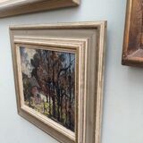 Mid-Century Modern "Cottage in the Forest" Swedish Vintage Expressionist Landscape Oil Painting, Fra