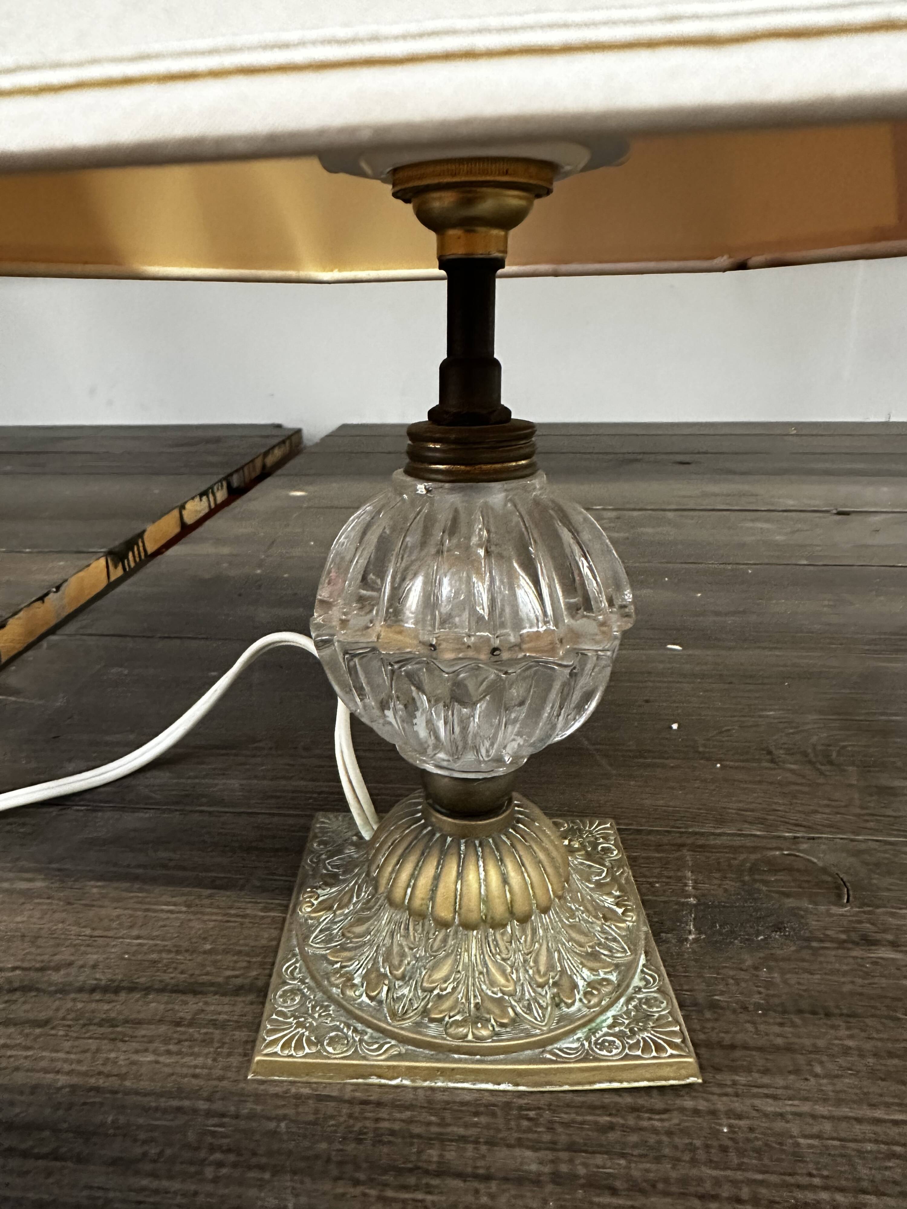 Lampe ancienne Laiton et Verre H 31 cm