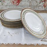 Set of 8 PL France porcelain dinner plates, water green marli and frieze