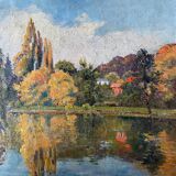 Table HST "Red house by the river" signed C. Normand early XX°