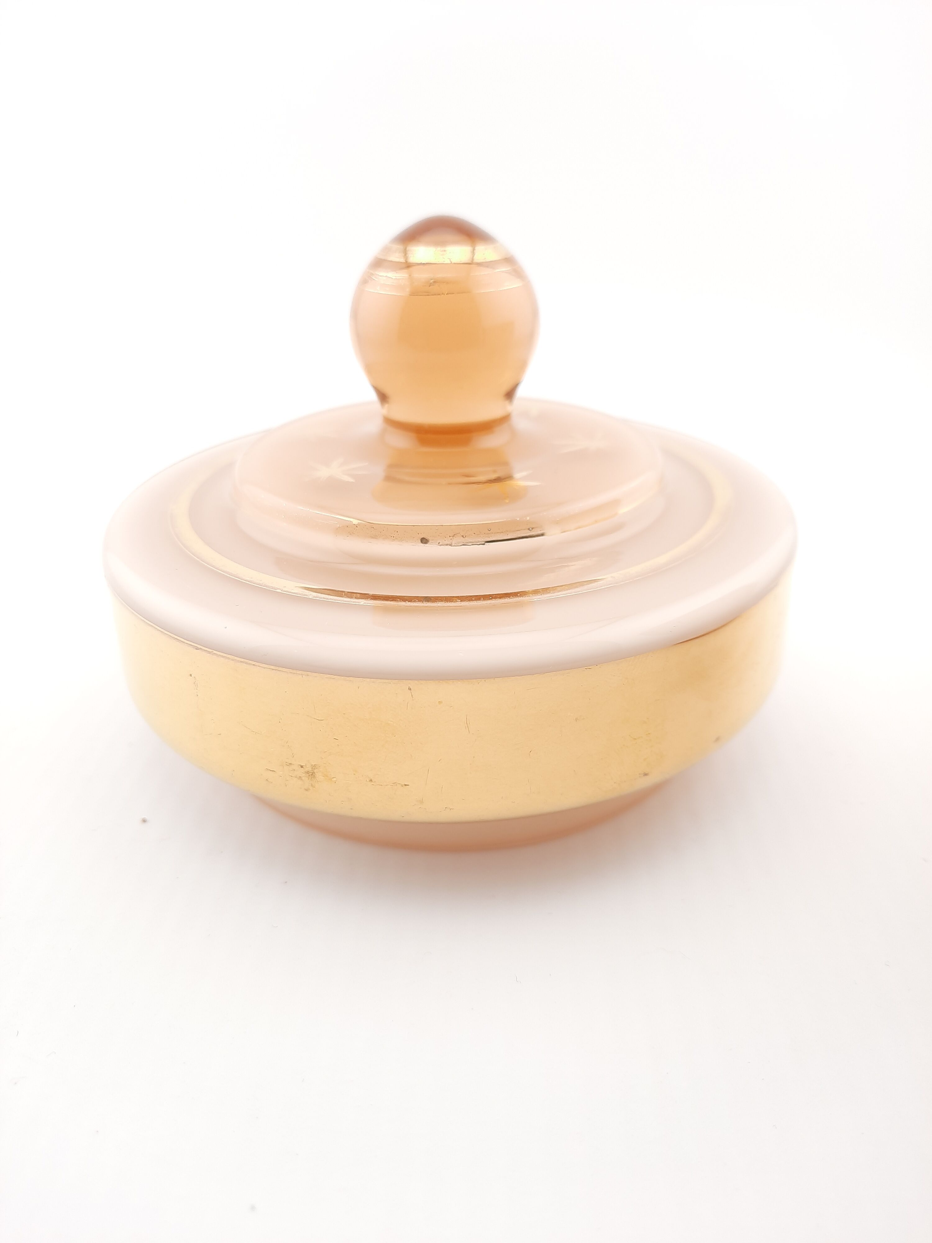 Pink glass vanity jar