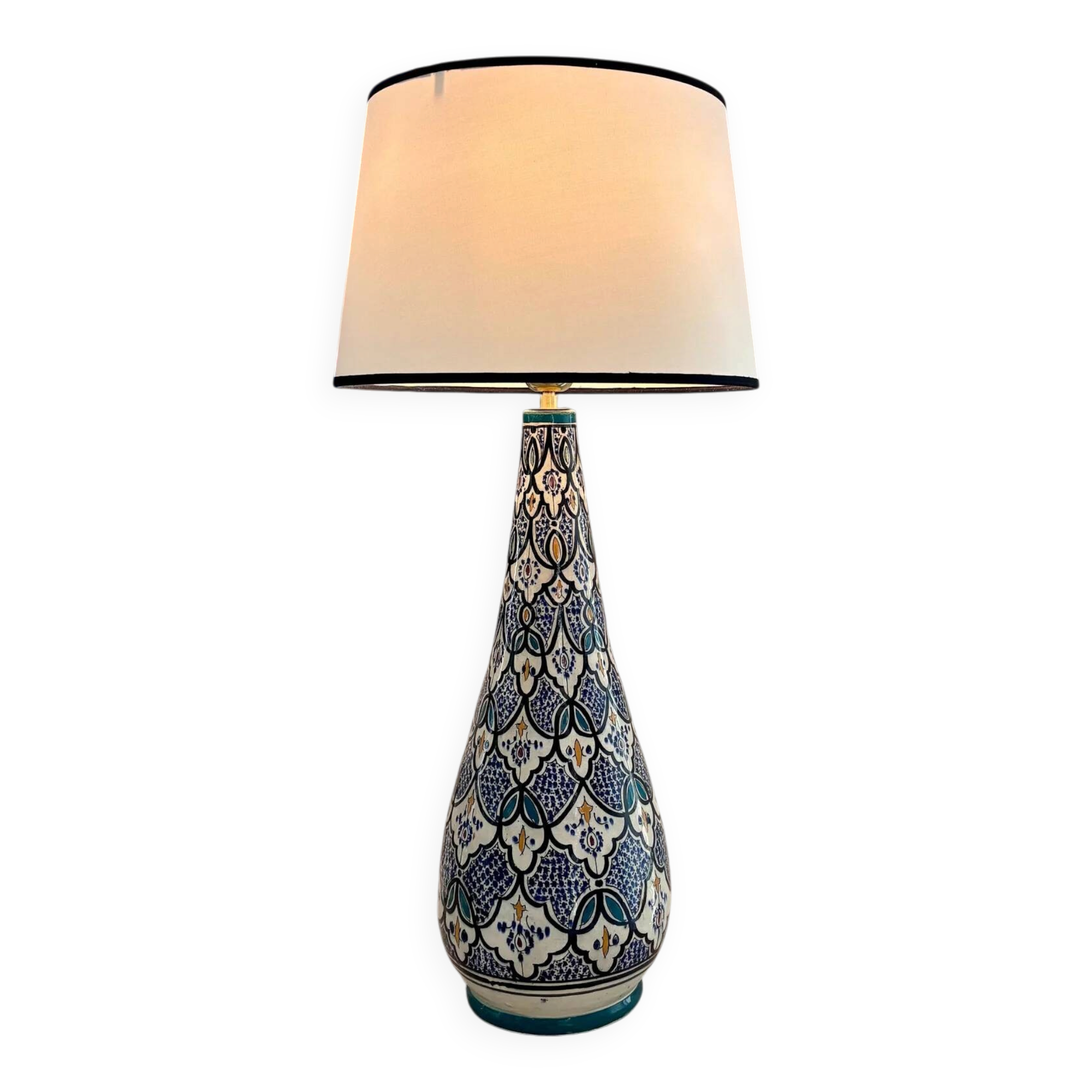Large Moroccan lamp in glazed ceramic - 1970.