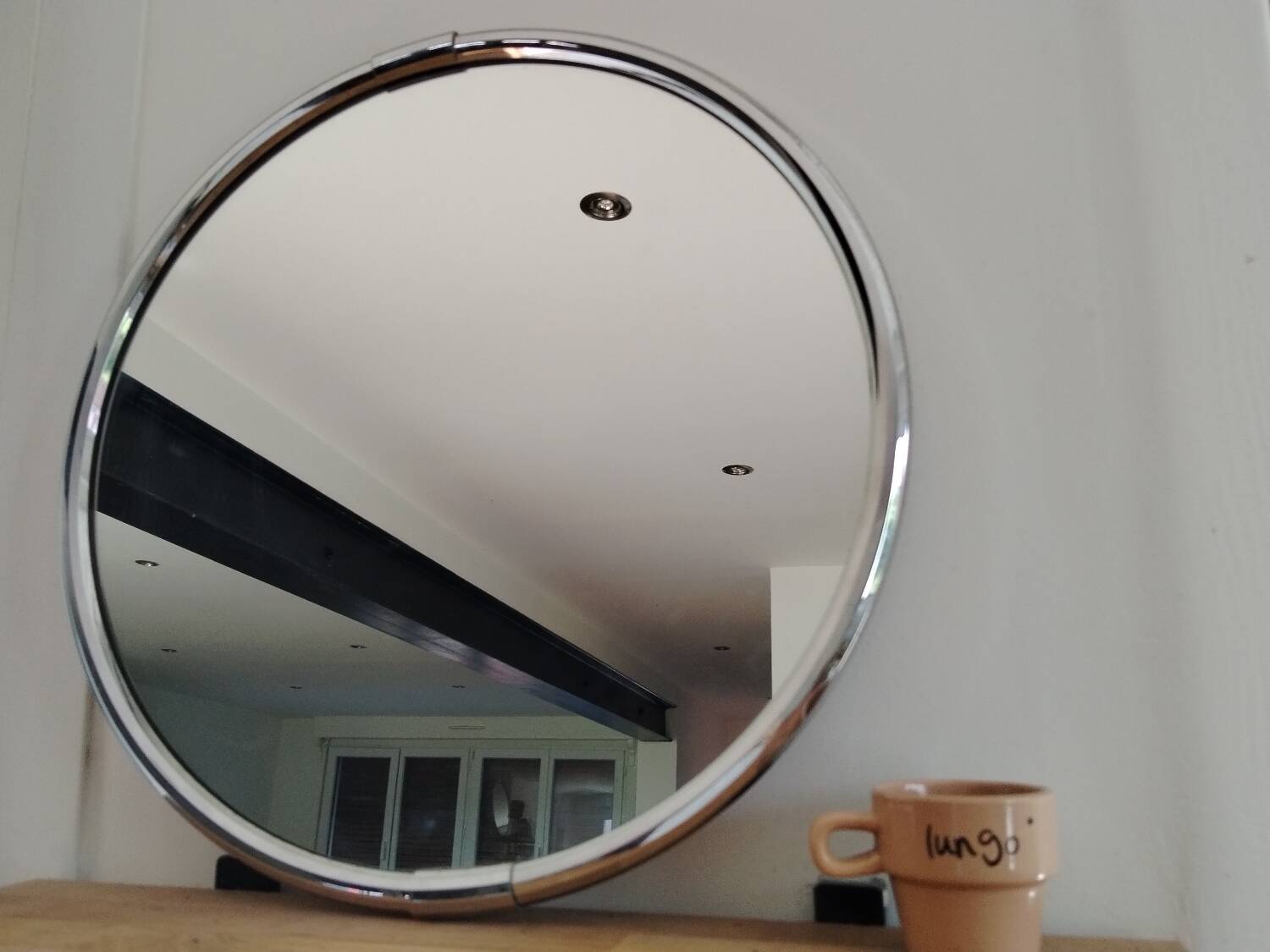 Round chrome metal mirror 1970s