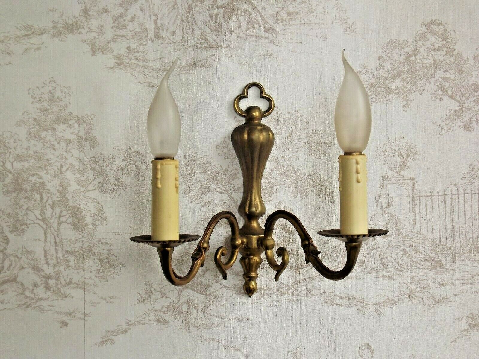 French vintage traditional double brass wall sconce scrolled arms