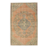 Tapis vintage orange et vert motifs bleus, charme anatolien ancien,