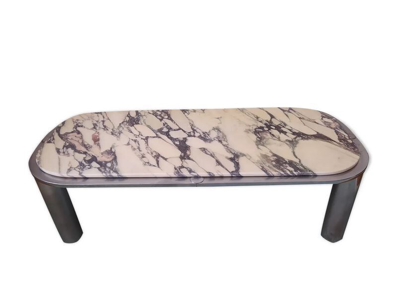 Vintage rectangular coffee table italy 1970 in marble and chrome