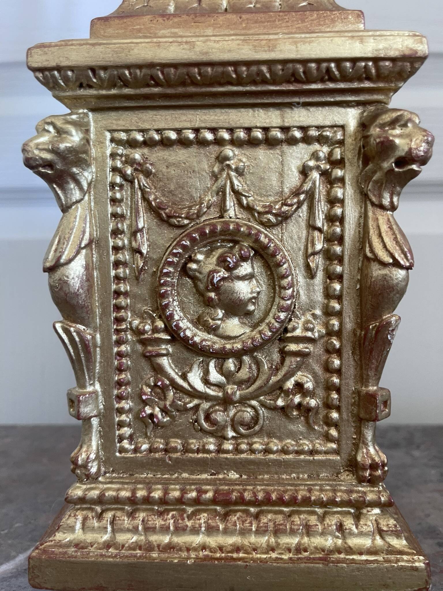 Antique Large Cassolette Lamp Empire Greek Roman Gilded Wood 19th Century 60