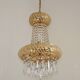 Vintage Gold Metal 5-Light Chandelier – Crystal Beads & Glass Prisms