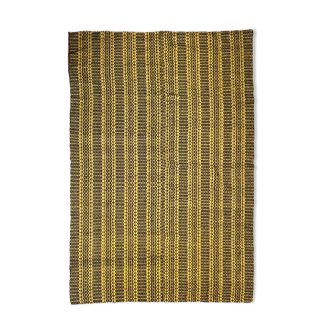 Tapis vintage roumain design noir sur fond jaune 220x150cm