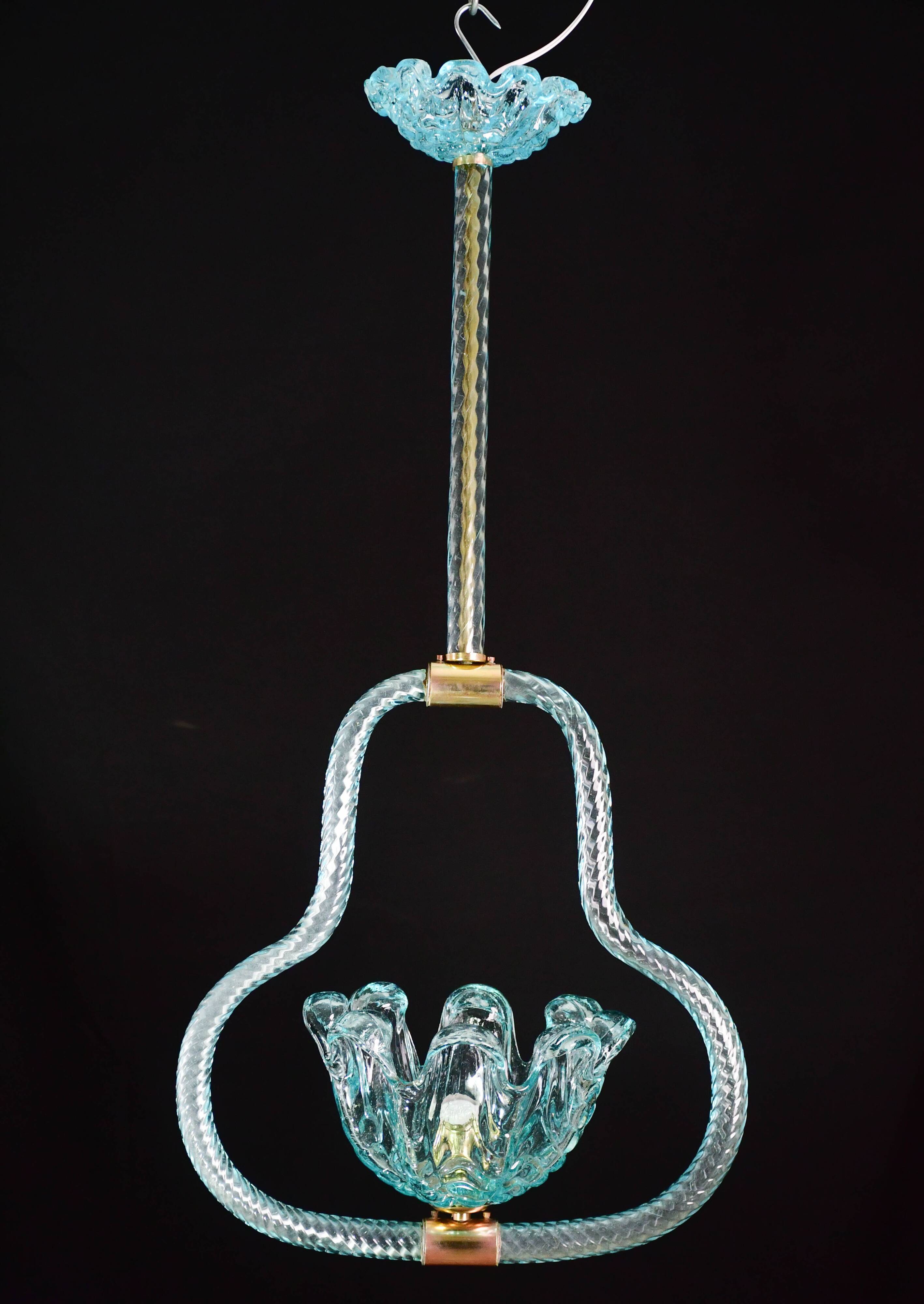 Blu acquamarine Murano glass chandelier by Barovier e Toso, 1940s