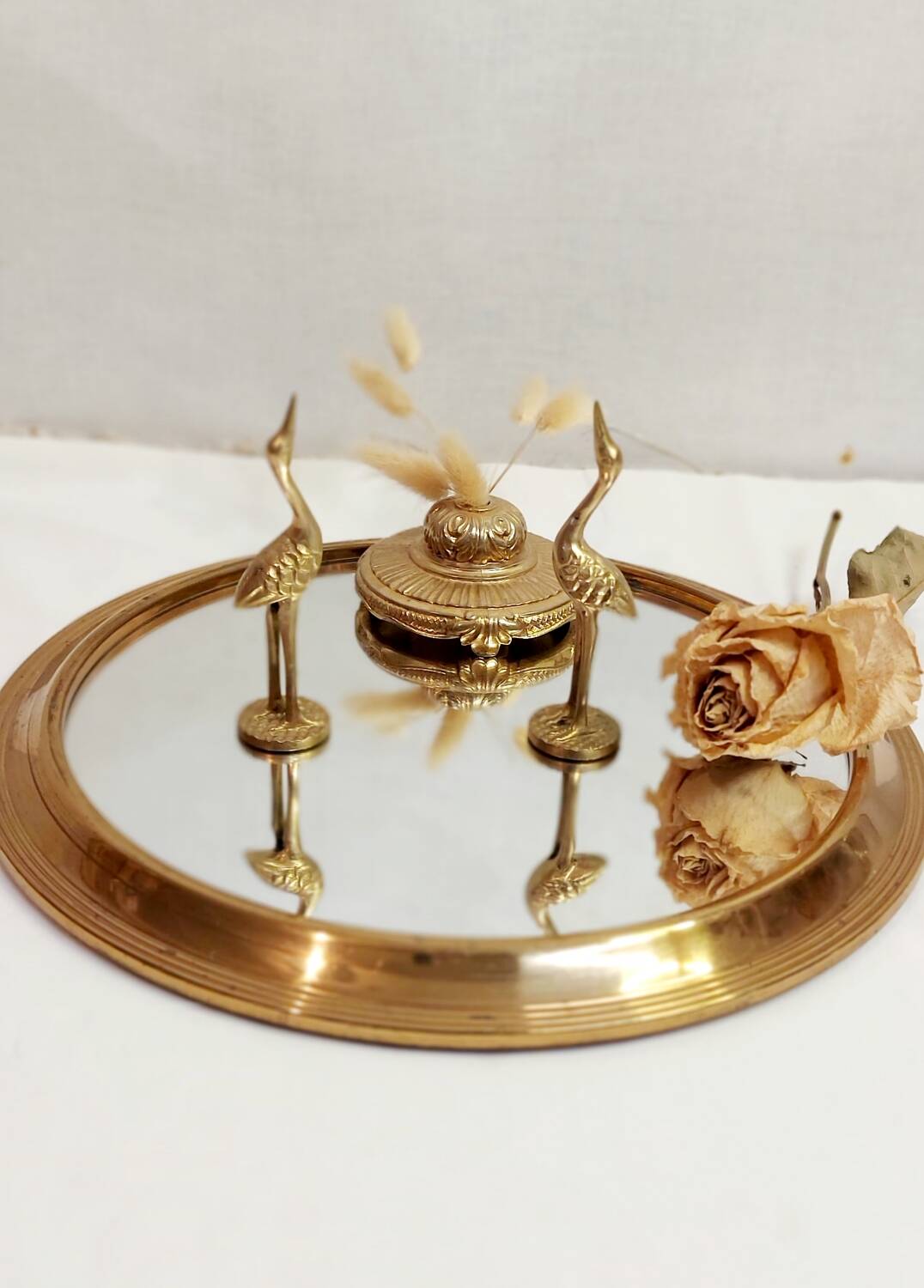 Vintage round mirror tray