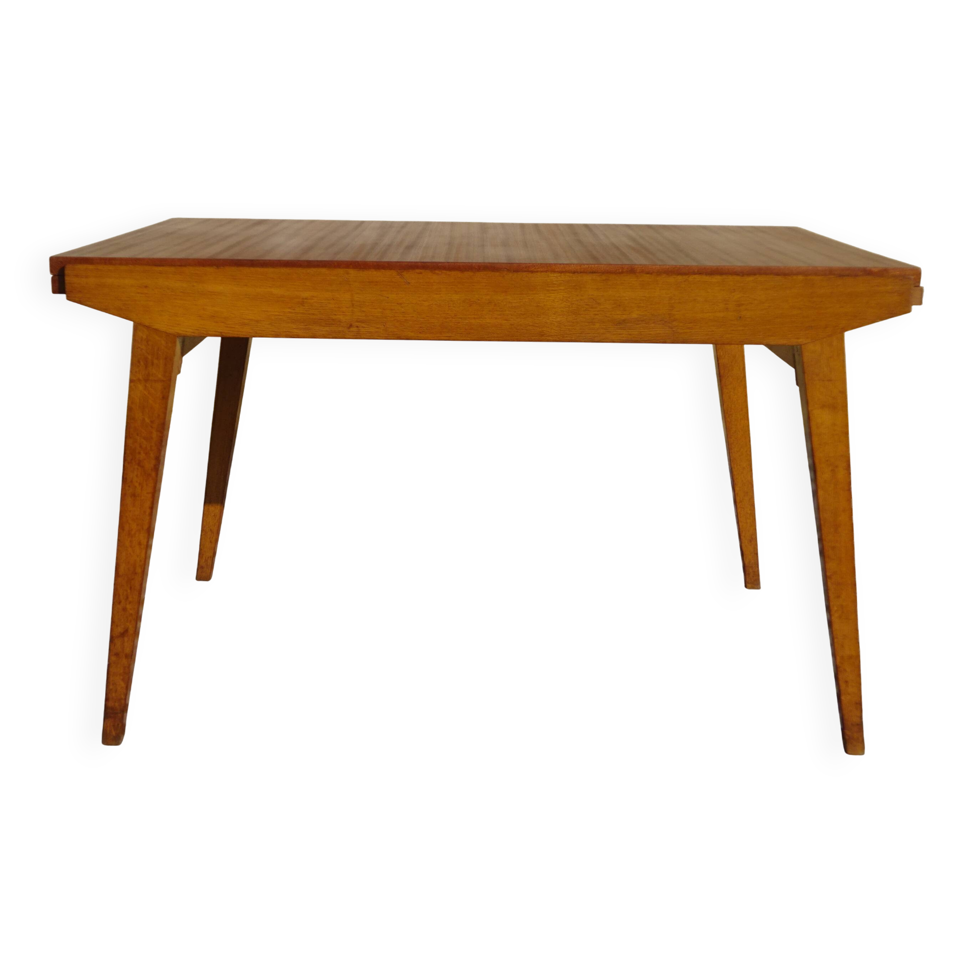 Table vintage en bois avec pieds compas