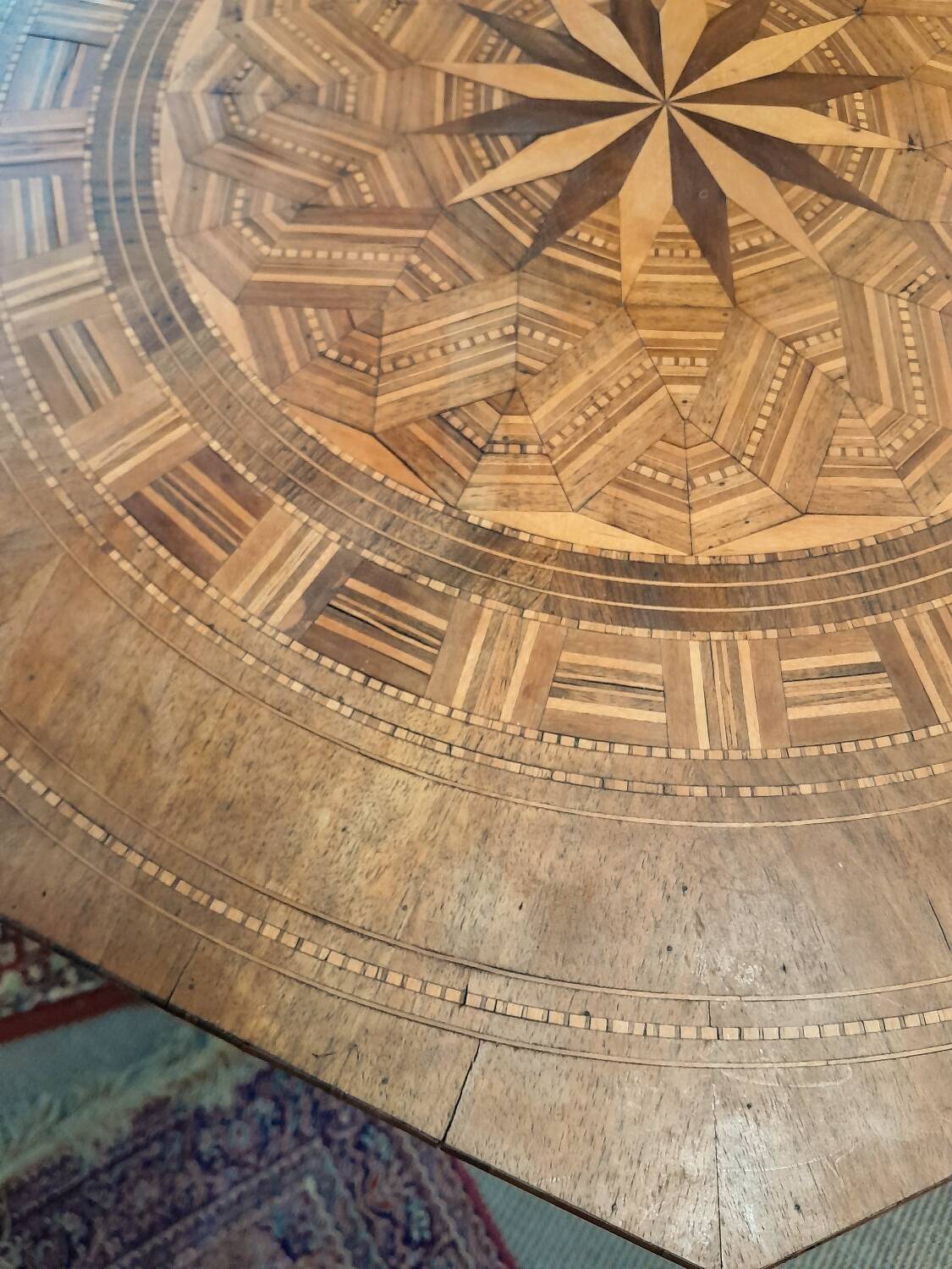 Marquetry pedestal table