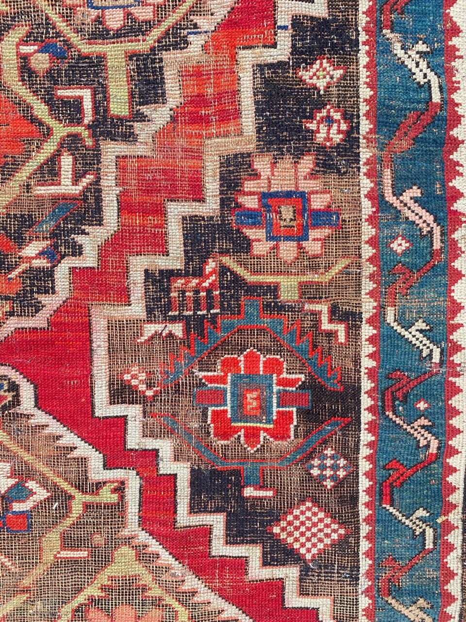 Ancient Caucasian carpet Karabakh handmade 115x270 cm