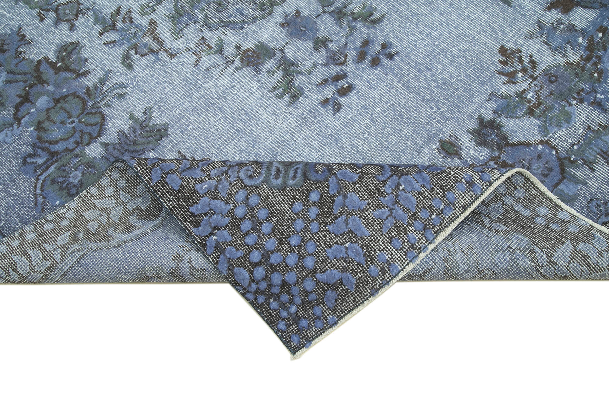 Hand-knotted vintage turkish 1970s 175 cm x 284 cm blue carpet