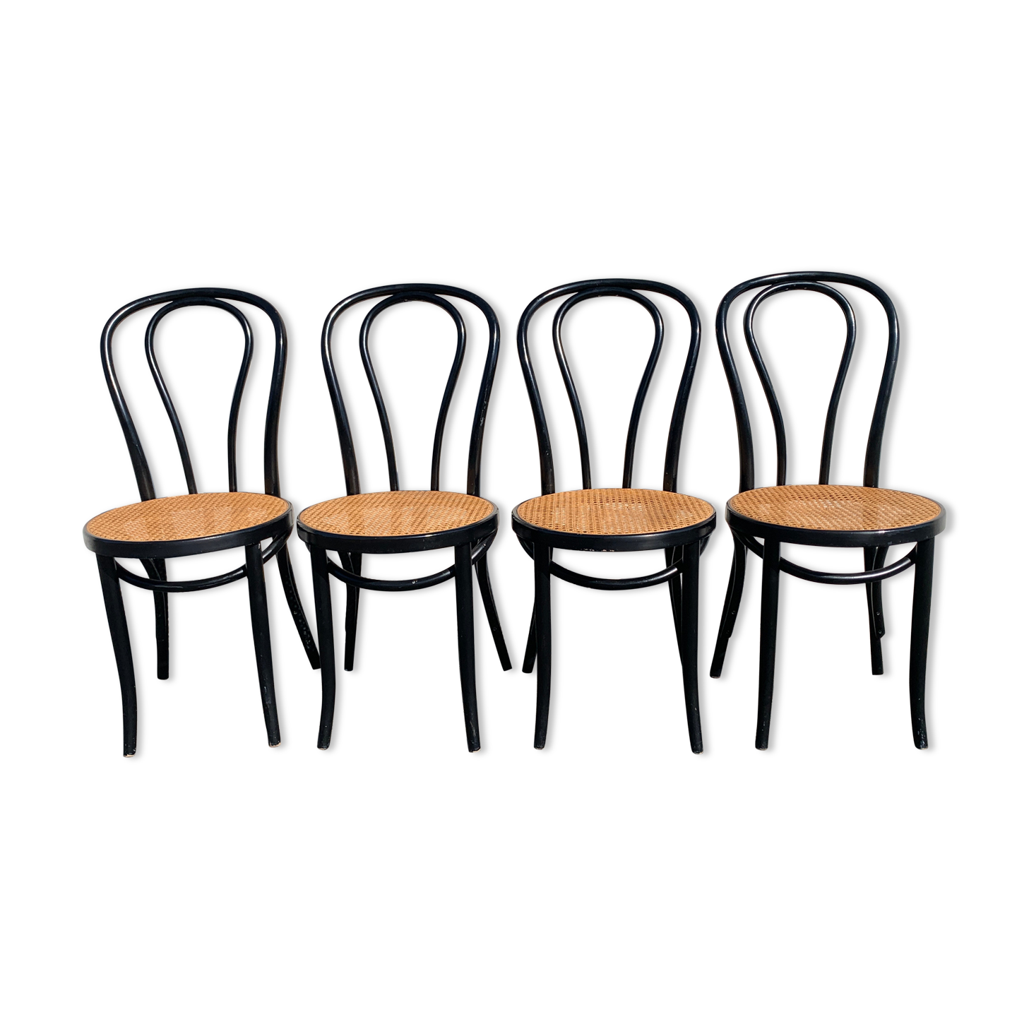 4 chaises bistrot cannées Thonet ZPM Radomsko en bois courbé