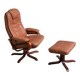 Scandinavian brown leather recliner lounge chair with ottoman, circa 1990